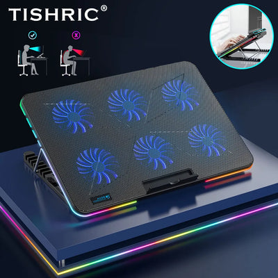 TISHRIC Laptop Cooler PC Fan Cooler Notebook Stand For Laptop Cooling Pad 6 Quiet Fans Cooling Radiator Laptop Accessories
