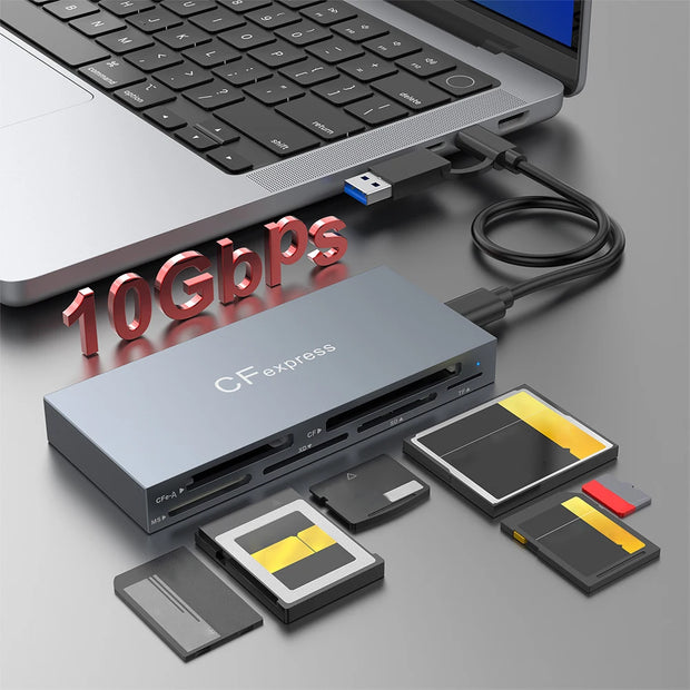 6 in 1 Type-C & USB A Multi Memory Card Reader USB3.2 Gen2 10Gbps Read 6 Cards Simultaneously with Cable PC Laptop Accessories
