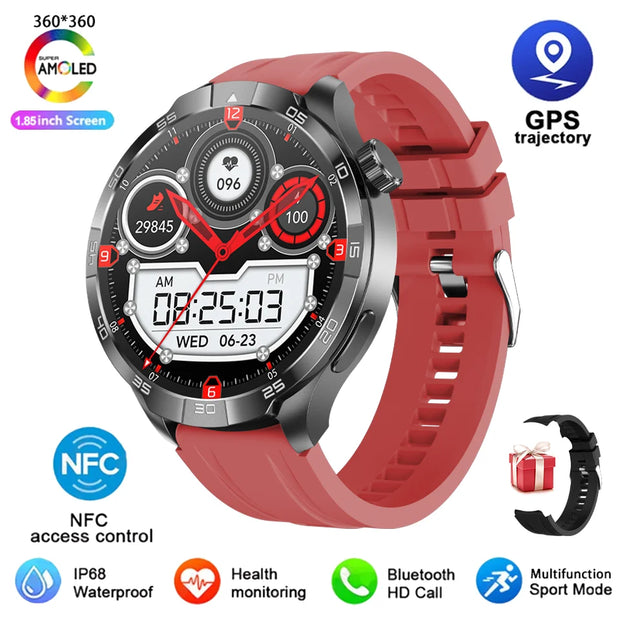 New Outdoor Sport Smart Watch Men 1.85inch AMOLED Screen NFC GPS Compass Health Waterproof Bluetooth Call SmartWatch For HUAWEI