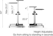 Rolling Desk Laptop - Standing or Sitting Mobile Computer Cart with Wheels, Adjustable Height & 27.5-inch Surface - Portable