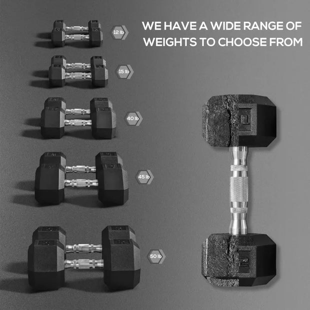 2x12/2x15/2x40/2x45/2x50lbs Hex Dumbbell Set of 2, Rubber Weights Exercise Fitness Dumbbell with Non-Slip Handles, Anti-roll, fo
