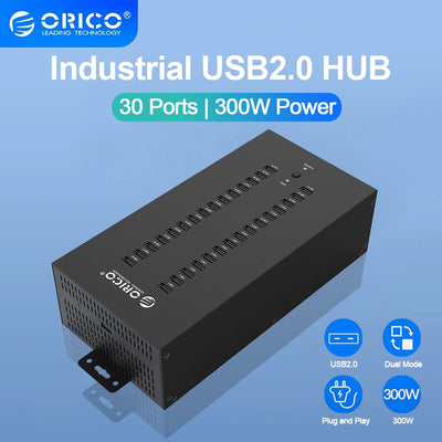 ORICO USB HUB 20 30 Ports USB 2.0 Hub Splitter for U Disk Data Test Batch Replication with 300W Power for Laptop Accessories