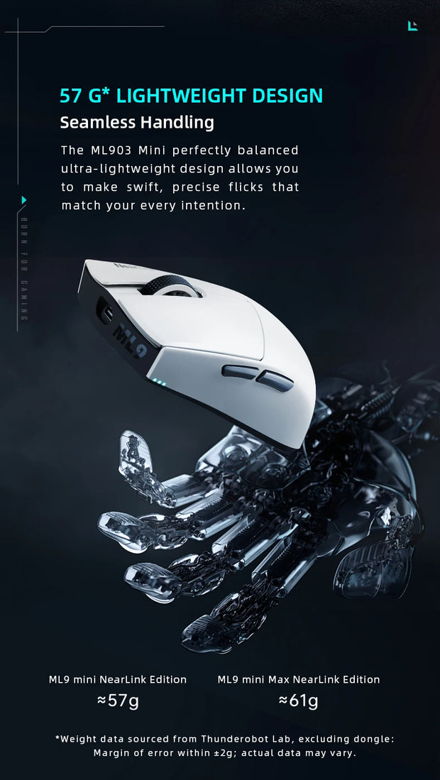 Thunderobot ML903 Mini NearLink Gaming Mouse Tri-Mode Bluetooth Wireless Mouse Charging Base For Pc Gamer Laptop Accessories