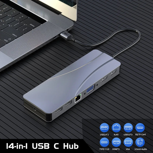 14 In 1 Docking Station, Thunderbolt 3/4 USB-C Splitter HDMI 4K Port Hub Dock for Air Mac Apple MacBook Pro Laptop Accessories