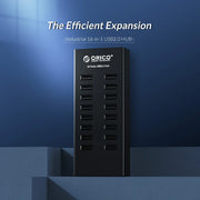 ORICO 16 Port USB HUB with 12V Power Adapter Industrial Aluminum USB Splitter For Desktop Laptop Computer Accessories SuperSpeed