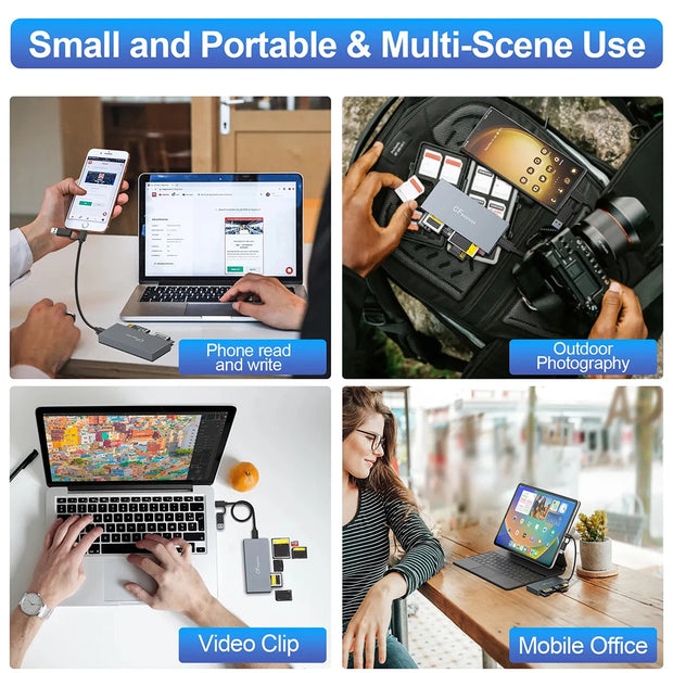 6 in 1 Type-C & USB A Multi Memory Card Reader USB3.2 Gen2 10Gbps Read 6 Cards Simultaneously with Cable PC Laptop Accessories