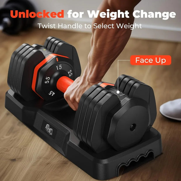 Adjustable Dumbbells Set 25LB, Adjustable Weights 5/10/15/20/25lbs, Adjustable Dumbbell Pair 50LBS Dumbbell Anti-Slip Handle