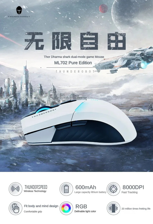 THUNDEROBOT ML701 Wireless Mouse Dual-mode Long Battery Life Lightweight Ergonomic Gaming Mouse PC Gamer Laptop Accessories Gift