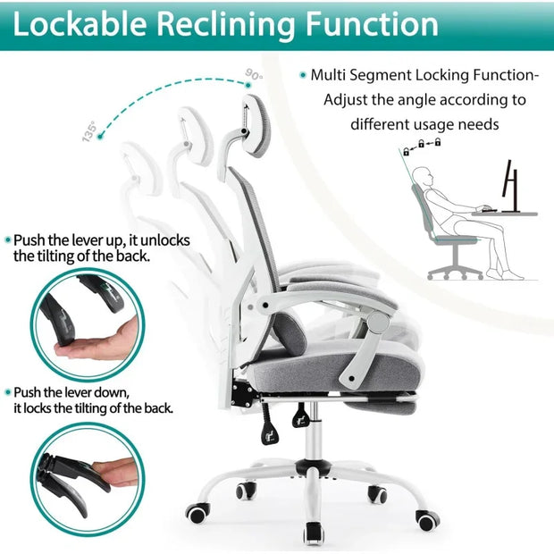 Office Computer Desk Chair, Gaming Chairs for Adults, High-Back Mesh Rolling Swivel Reclining Chairs with Wheels, Comfortable Lu