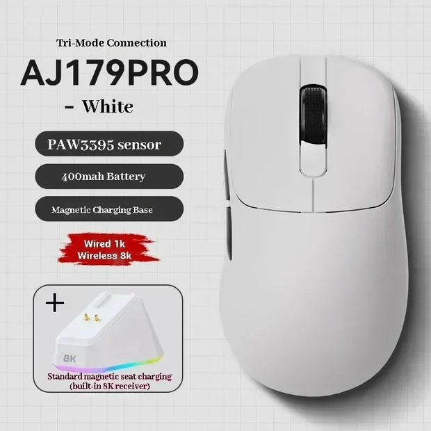 Ajazz Aj179apex Wireless Mouse Bluetooth 3Mode PAW3950 Sensor 8K with Magnetic Base E-sports Gaming Mouse PC Laptop Accessories