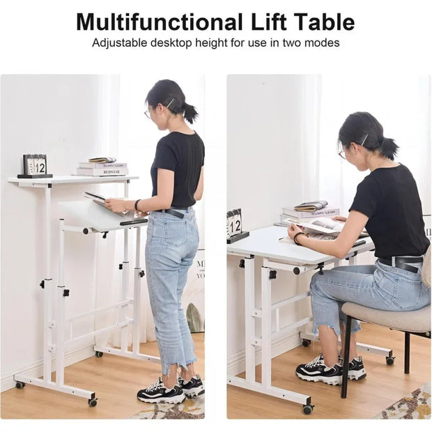 Mobile Laptop Sit-Stand Desk, Height Adjustable Standing Tiltable Top Desk, 31.5 inch Stand Up Computer Desk Home Office, S