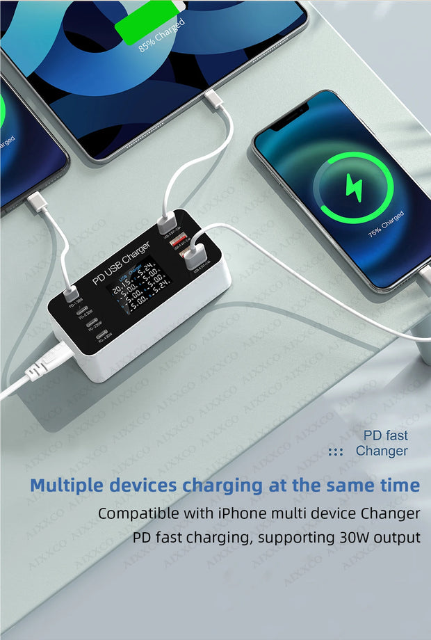 65W PD Charger Fast Charger For Laptop Tablet iPhone 15 14 Type C Charger With 2.4A USB Phone Charger