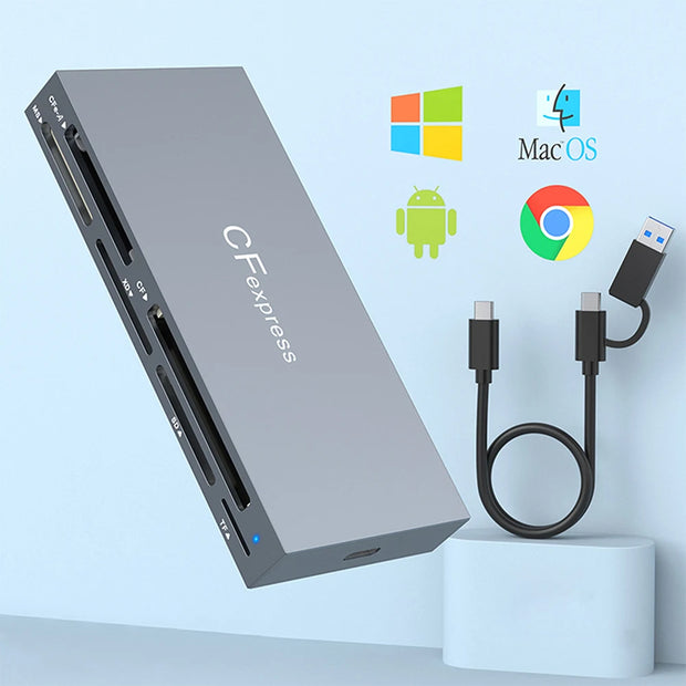 6 in 1 Type-C & USB A Multi Memory Card Reader USB3.2 Gen2 10Gbps Read 6 Cards Simultaneously with Cable PC Laptop Accessories