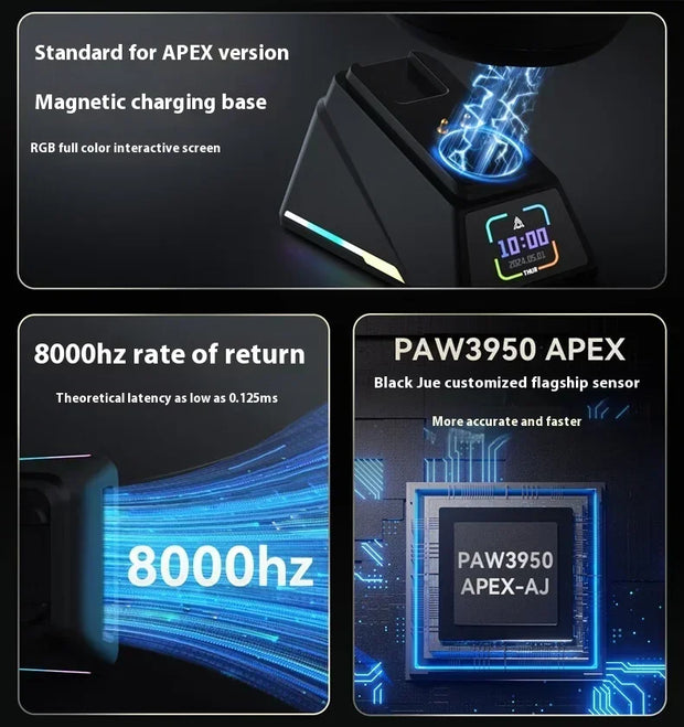 Ajazz Aj179apex Wireless Mouse Bluetooth 3Mode PAW3950 Sensor 8K with Magnetic Base E-sports Gaming Mouse PC Laptop Accessories