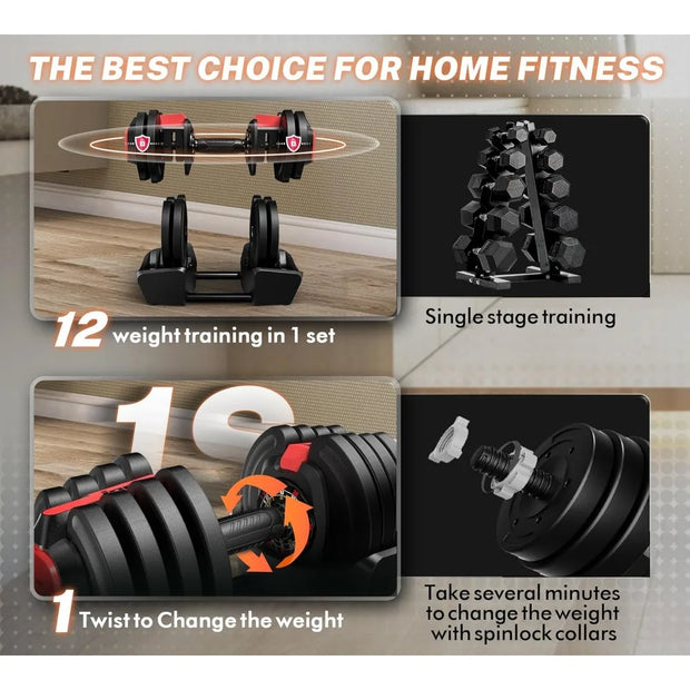 3-in-1 Adjustable Dumbbell Set 40lbs with 12 Weight Increment, Multifuntion Free Weight Set for Home Gym Used as Dumbbell