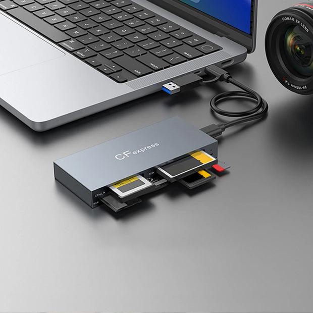 6 in 1 Type-C & USB A Multi Memory Card Reader USB3.2 Gen2 10Gbps Read 6 Cards Simultaneously with Cable PC Laptop Accessories