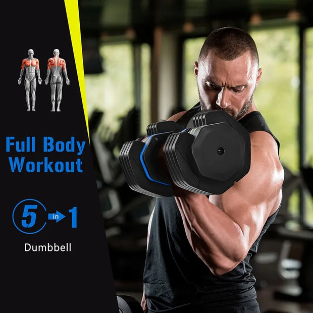 US Stock 55lb Single Dumbbell with Anti-Slip Handle, Fast Adjust Weight by Turning Handle with Tray, Exercise Fitness Dumbbell