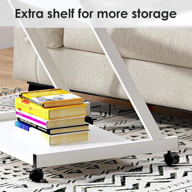 Small Rolling Computer Desk, Z Shape Laptop Desk Cart on Wheels, Mobile Computer Workstation Home and Office with Keyboard T