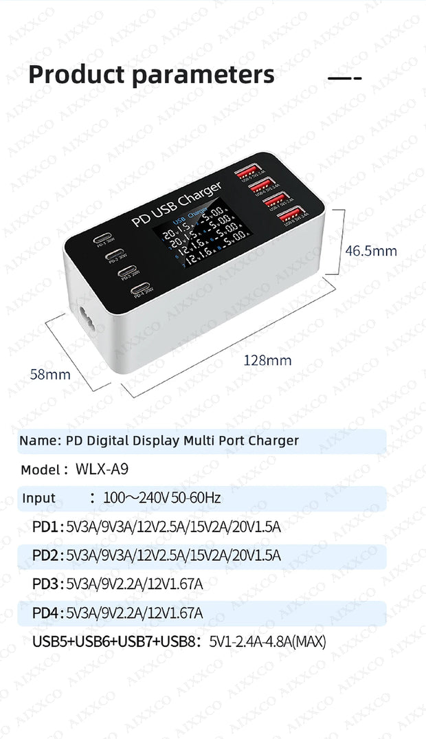 65W PD Charger Fast Charger For Laptop Tablet iPhone 15 14 Type C Charger With 2.4A USB Phone Charger