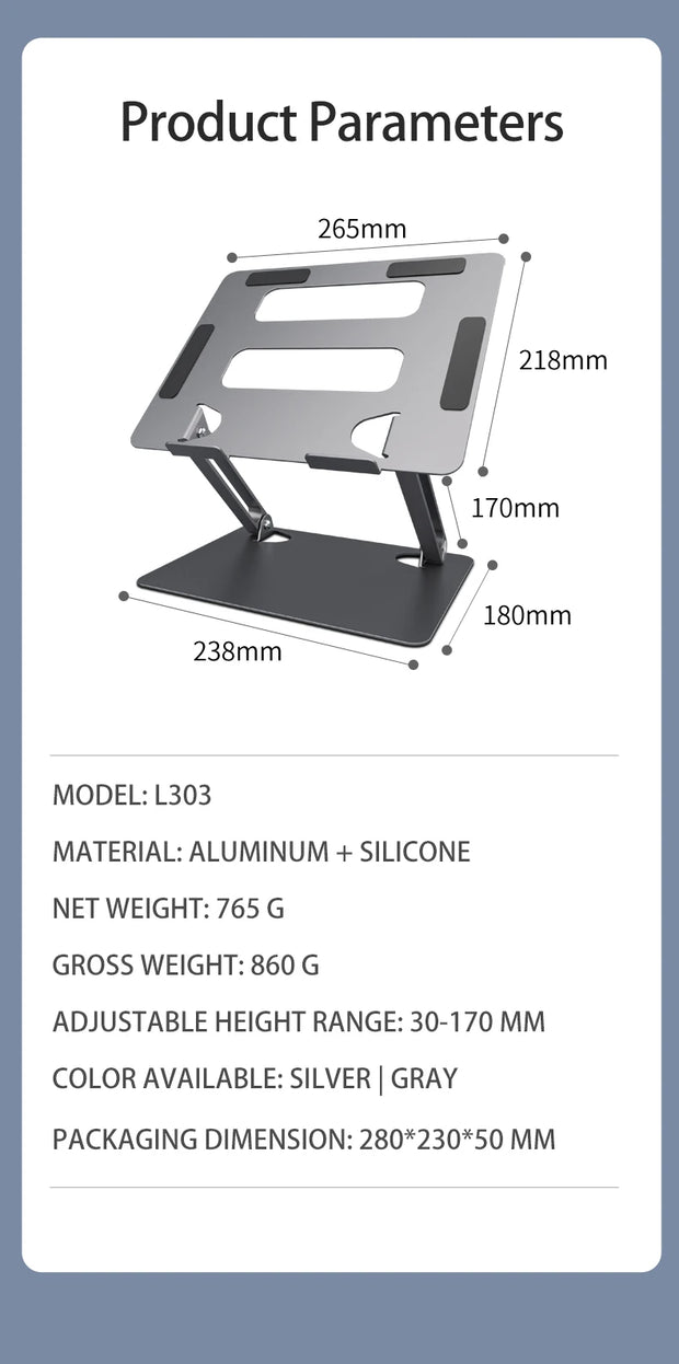 Laptop Stand Adjustable Aluminum Notebook Stand Compatible 10-17.3 Inch Laptop Portable Cooling Holder Accessories Laptop Holder