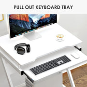 Small Rolling Computer Desk, Z Shape Laptop Desk Cart on Wheels, Mobile Computer Workstation Home and Office with Keyboard T