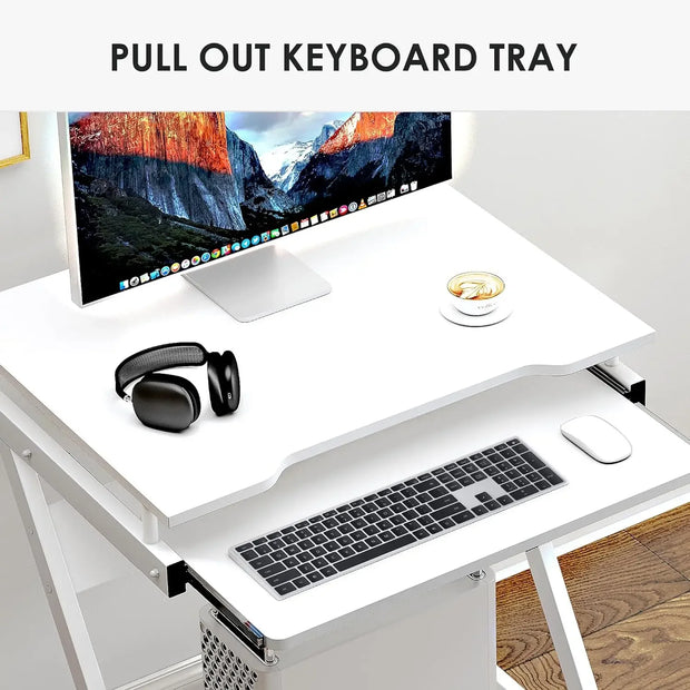 Small Rolling Computer Desk, Z Shape Laptop Desk Cart on Wheels, Mobile Computer Workstation Home and Office with Keyboard T