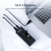 ORICO 16 Port USB HUB with 12V Power Adapter Industrial Aluminum USB Splitter For Desktop Laptop Computer Accessories SuperSpeed