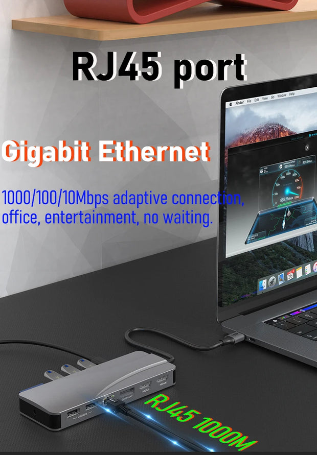 14 In 1 Docking Station, Thunderbolt 3/4 USB-C Splitter HDMI 4K Port Hub Dock for Air Mac Apple MacBook Pro Laptop Accessories