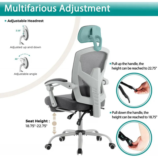 Office Computer Desk Chair, Gaming Chairs for Adults, High-Back Mesh Rolling Swivel Reclining Chairs with Wheels, Comfortable Lu