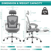 Office Computer Desk Chair, Gaming Chairs for Adults, High-Back Mesh Rolling Swivel Reclining Chairs with Wheels, Comfortable Lu