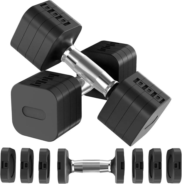 Adjustable Dumbbells Set of 2 with 4 Levels 4.4lb 6.6lb, 8.8lb, 11lb, Hand Weights Sets for Women/Men Home Gym Full Body Workout