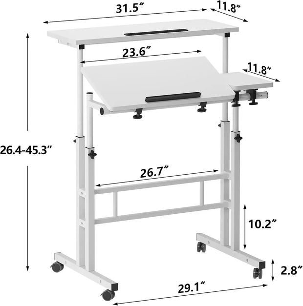 Mobile Laptop Sit-Stand Desk, Height Adjustable Standing Tiltable Top Desk, 31.5 inch Stand Up Computer Desk Home Office, S