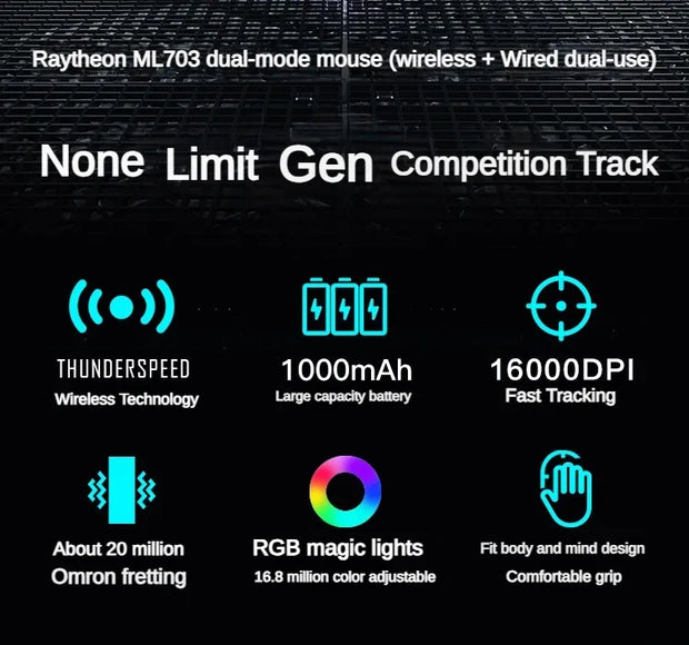 THUNDEROBOT ML701 Wireless Mouse Dual-mode Long Battery Life Lightweight Ergonomic Gaming Mouse PC Gamer Laptop Accessories Gift
