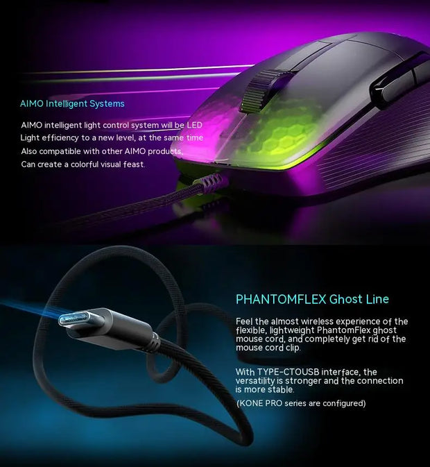 Original Roccat KONE PRO AIR Wireless Mouse RGB Light Low Delay Gaming Mouse Ergonomics FPS Pc Gamer Mouse Laptop Accessories
