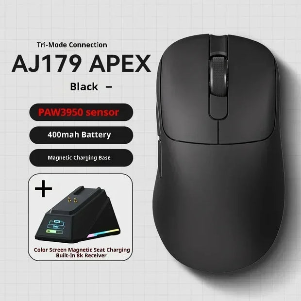 Ajazz Aj179apex Wireless Mouse Bluetooth 3Mode PAW3950 Sensor 8K with Magnetic Base E-sports Gaming Mouse PC Laptop Accessories