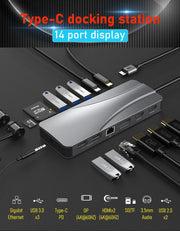 14 In 1 Docking Station, Thunderbolt 3/4 USB-C Splitter HDMI 4K Port Hub Dock for Air Mac Apple MacBook Pro Laptop Accessories