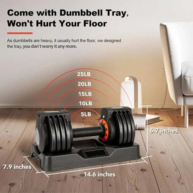 25lbs Pair Adjustable Dumbbells Set, Adjustable Weights Dumbbells Set for Men and Women with Anti-Slip Fast Adjust Weight