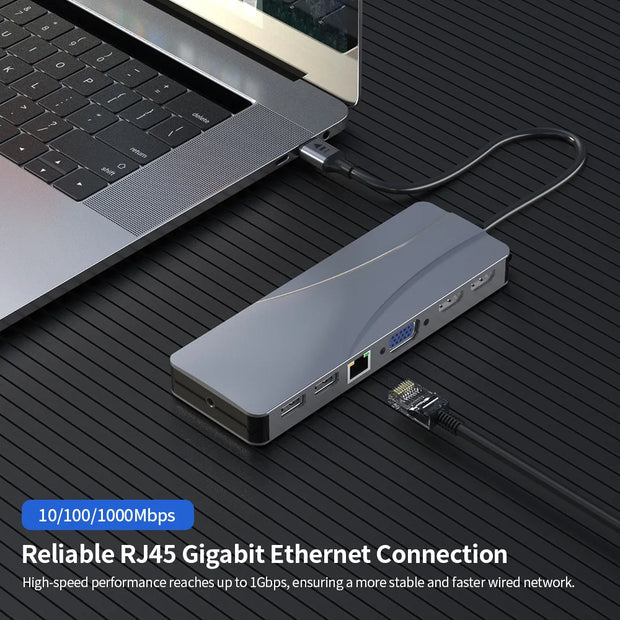 14 In 1 Docking Station, Thunderbolt 3/4 USB-C Splitter HDMI 4K Port Hub Dock for Air Mac Apple MacBook Pro Laptop Accessories