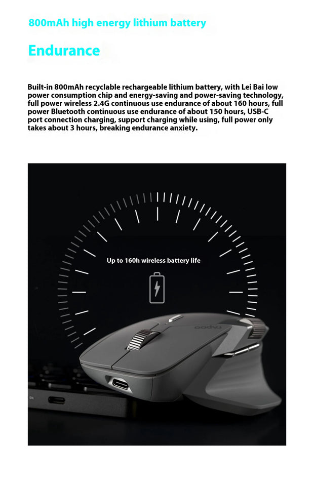 RAPOO MT760 Mouse Bluetooth Wireless Tri Mode Ergonomics Mouse Gamer Accessory for Computer Pc Laptop Gaming Office for Gift