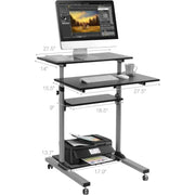 Rolling Desk Laptop - Standing or Sitting Mobile Computer Cart with Wheels, Adjustable Height & 27.5-inch Surface - Portable