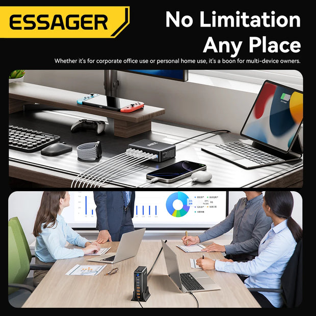 Essager 320W GaN Charger USB C Fast Desktop 8-port USB A Type C PD Charger Fast Charging for iPhone16 15 Samsung MacBook Laptop
