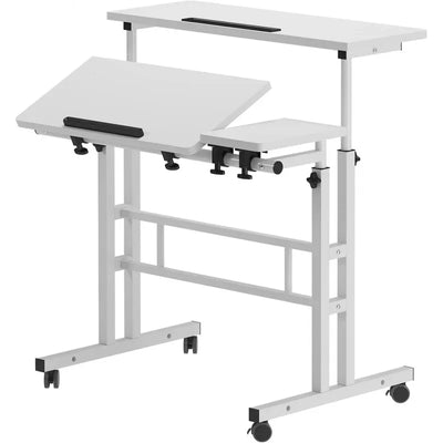 Mobile Laptop Sit-Stand Desk, Height Adjustable Standing Tiltable Top Desk, 31.5 inch Stand Up Computer Desk Home Office, S