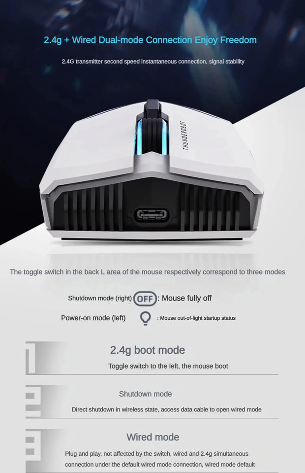 THUNDEROBOT ML701 Wireless Mouse Dual-mode Long Battery Life Lightweight Ergonomic Gaming Mouse PC Gamer Laptop Accessories Gift