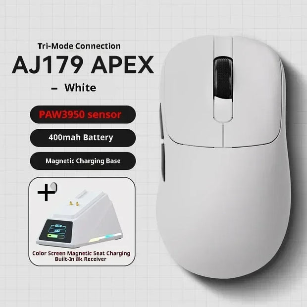 Ajazz Aj179apex Wireless Mouse Bluetooth 3Mode PAW3950 Sensor 8K with Magnetic Base E-sports Gaming Mouse PC Laptop Accessories