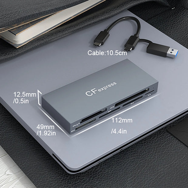 6 in 1 Type-C & USB A Multi Memory Card Reader USB3.2 Gen2 10Gbps Read 6 Cards Simultaneously with Cable PC Laptop Accessories
