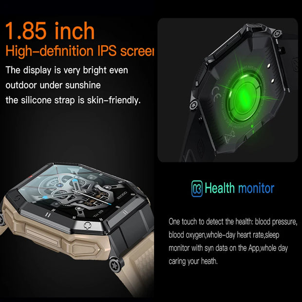 2023 Military Smart Watch Men K55 Bluetooth Smartwatch For Men Health Monitor IP68 Waterproof Watch For Android IOS Custom Dial