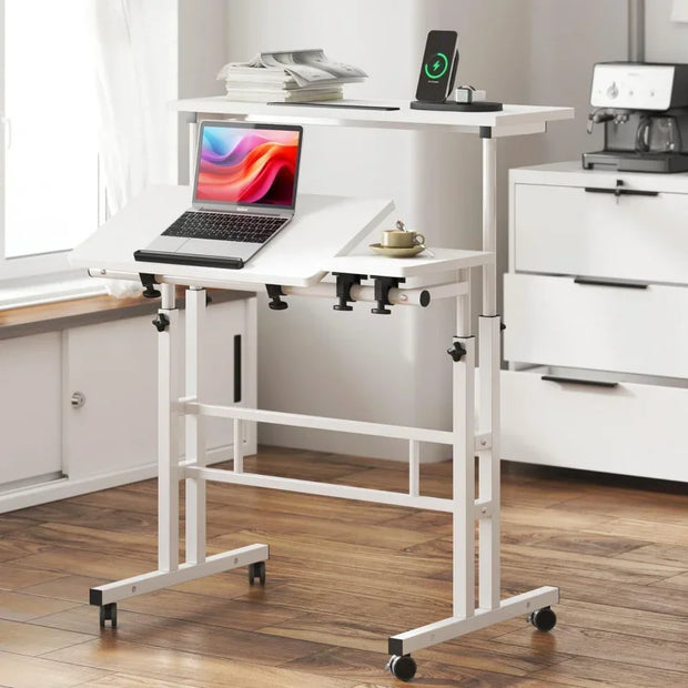 Mobile Laptop Sit-Stand Desk, Height Adjustable Standing Tiltable Top Desk, 31.5 inch Stand Up Computer Desk Home Office, S