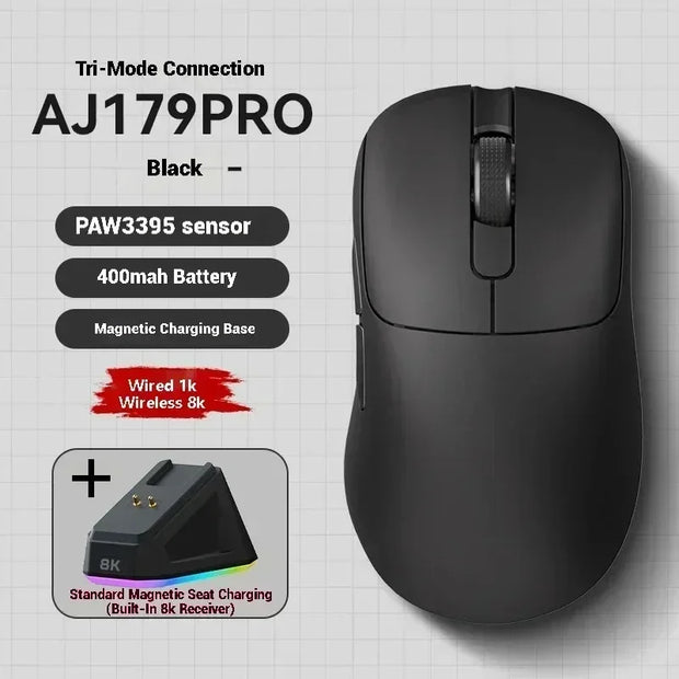 Ajazz Aj179apex Wireless Mouse Bluetooth 3Mode PAW3950 Sensor 8K with Magnetic Base E-sports Gaming Mouse PC Laptop Accessories