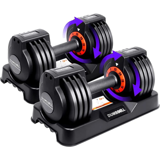 25lbs Pair Adjustable Dumbbells Set, Adjustable Weights Dumbbells Set for Men and Women with Anti-Slip Fast Adjust Weight