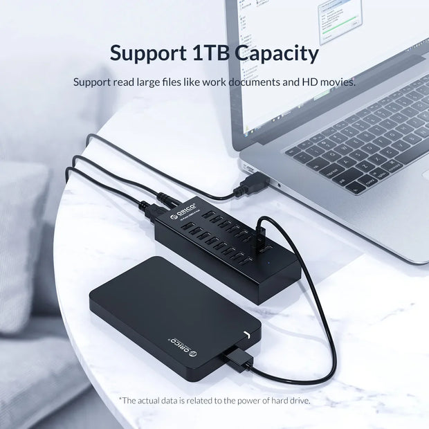 ORICO 16 Port USB HUB with 12V Power Adapter Industrial Aluminum USB Splitter For Desktop Laptop Computer Accessories SuperSpeed